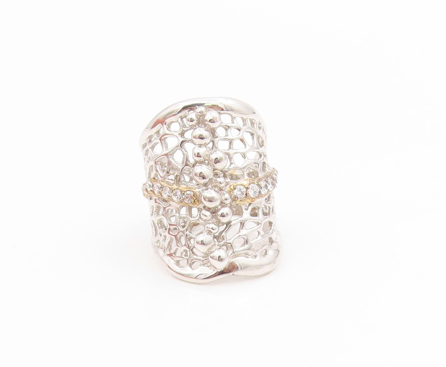 925 Sterling Silver Vintage Ring CZ Intricate Spider Web Wide Band Sz 7 RG34625