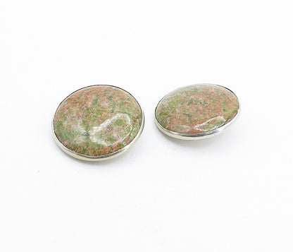 925 Sterling Silver  Vintage Unakite Round Non Pierce Drop Earrings  EG2454