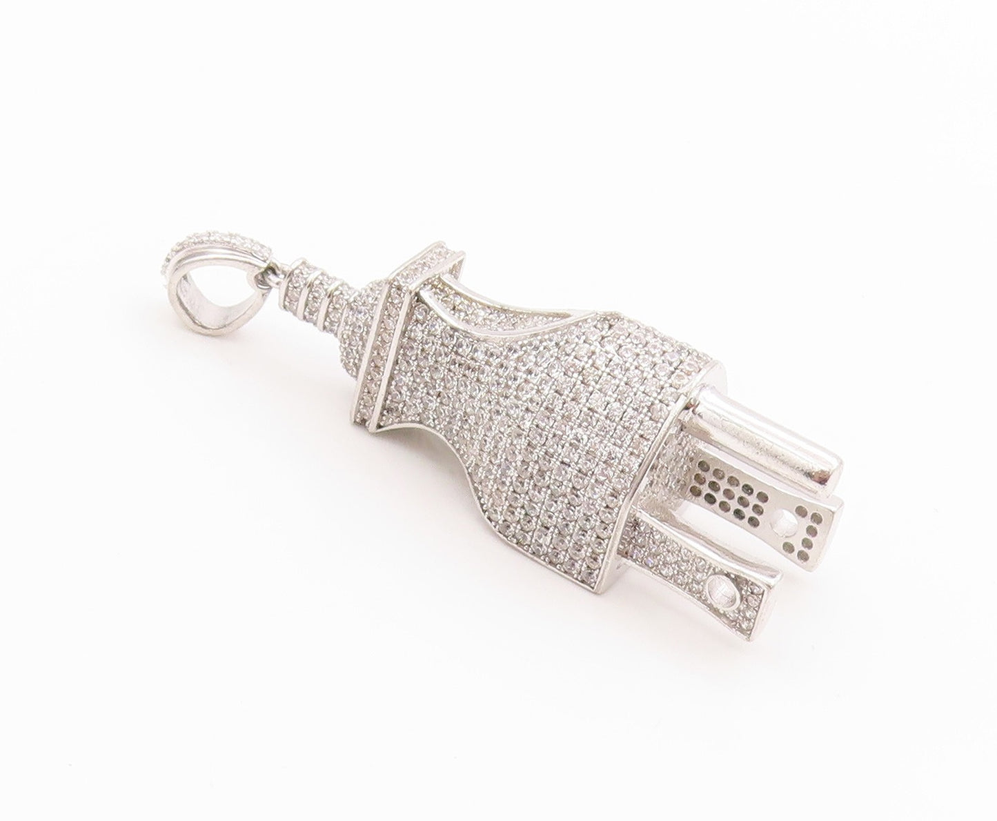 925 Sterling Silver Vintage Pendant Clustered CZ Electric Power Plug  PT24844