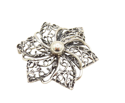 DANECRAFT 925 Silver  Vintage Openwork Flower Pinwheel Brooch Pin  BP10121
