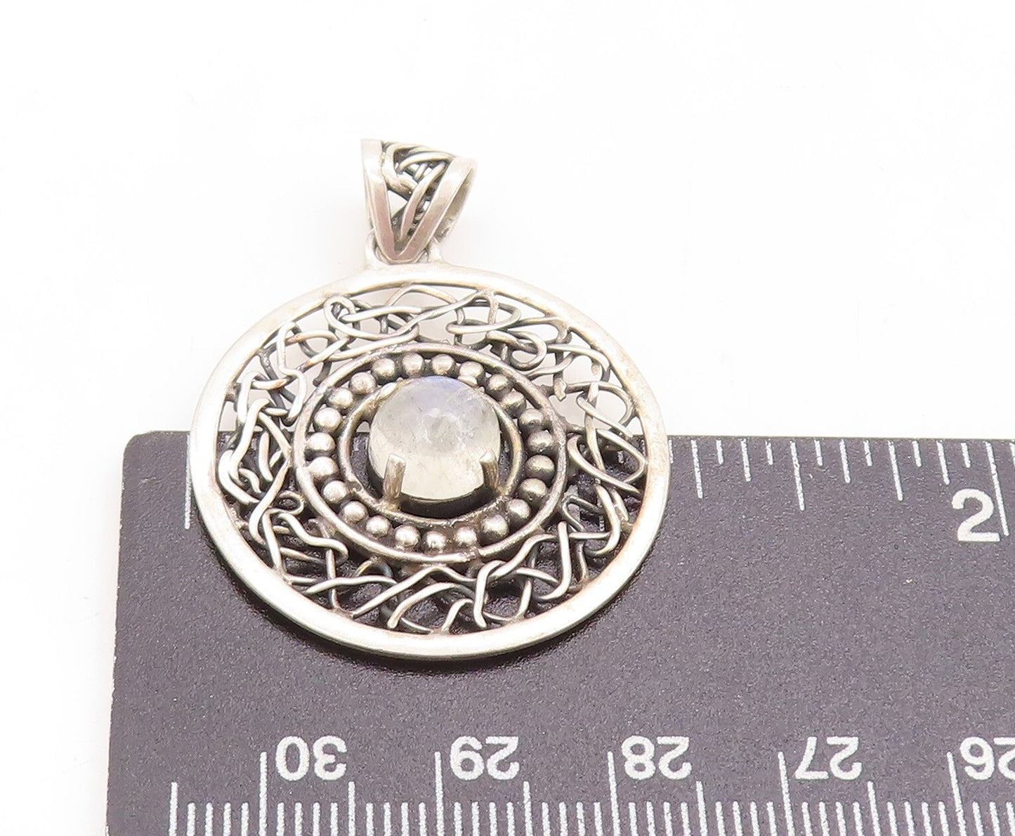 925 Sterling Silver Vintage Pendant Dark Tone Brutalist Cutout Moonstone PT23852