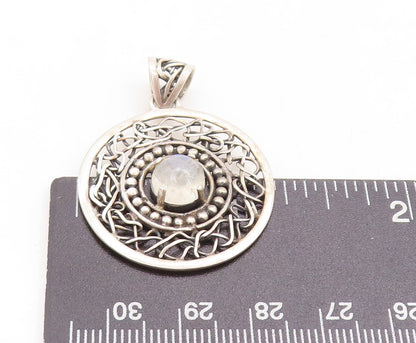925 Sterling Silver Vintage Pendant Dark Tone Brutalist Cutout Moonstone PT23852