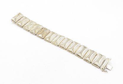 925 Sterling Silver  Vintage Shiny Hollow Panel Link Chain Bracelet  BT1623