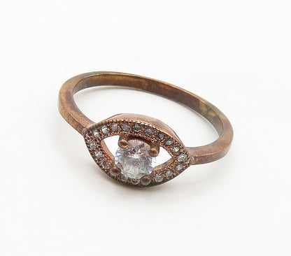925 Sterling Silver  Vintage Cubic Zirconia Eye Motif Band Ring Sz 8  RG15823