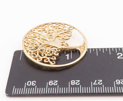 925 Sterling Silver Vintage Pendant Gold Plated Tree Of Life Medallion  PT25627
