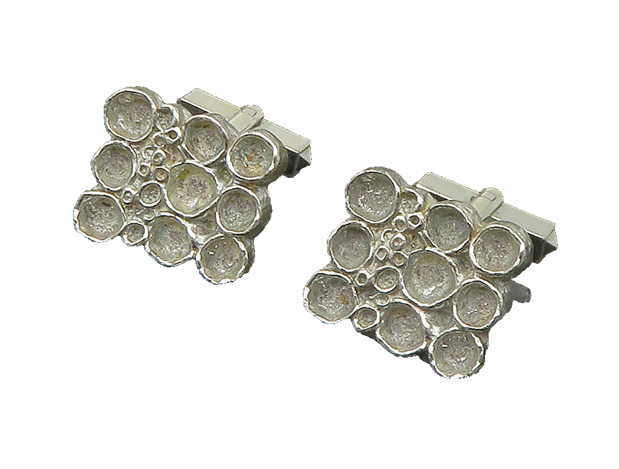 925 Sterling Silver  Vintage EUROPEAN Circle Pattern Square Cufflinks  TR3267