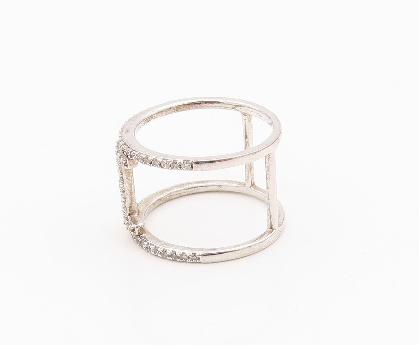 925 Sterling Silver Vintage Ring Minimalist CZ Dual Wide Band  Sz 8.5  RG36386