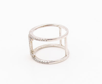 925 Sterling Silver Vintage Ring Minimalist CZ Dual Wide Band  Sz 8.5  RG36386