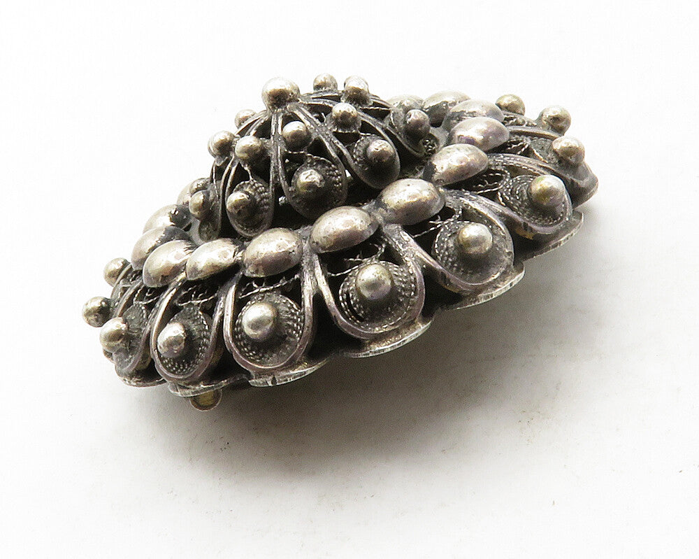 925 Sterling Silver  Vintage Antique Floral Dome Dark Tone Brooch Pin  BP5053