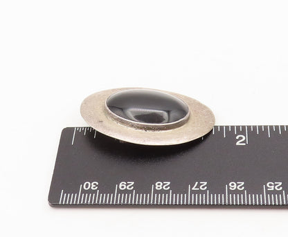 925 Sterling Silver Vintage Brooch Pin Minimalist Oval Cabochon Onyx  BP10579