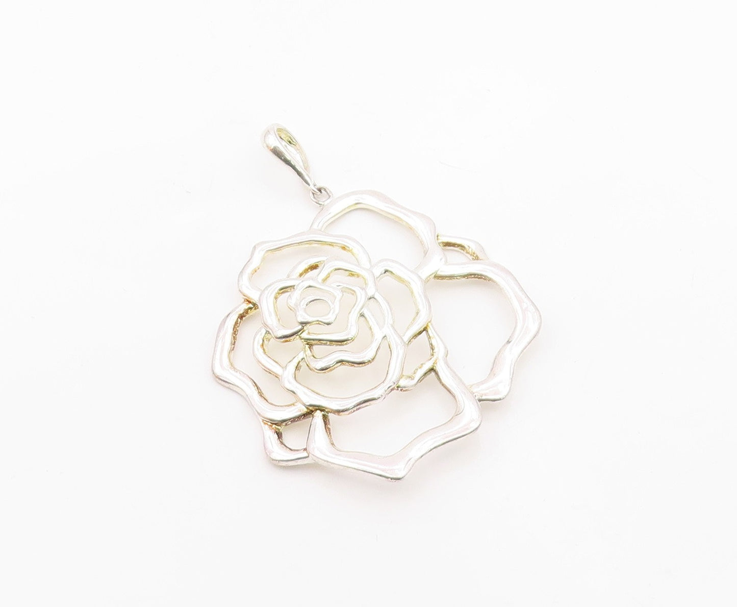 JACMEL 925 Sterling Silver  Vintage Shiny Flower Outline Pendant  PT18367