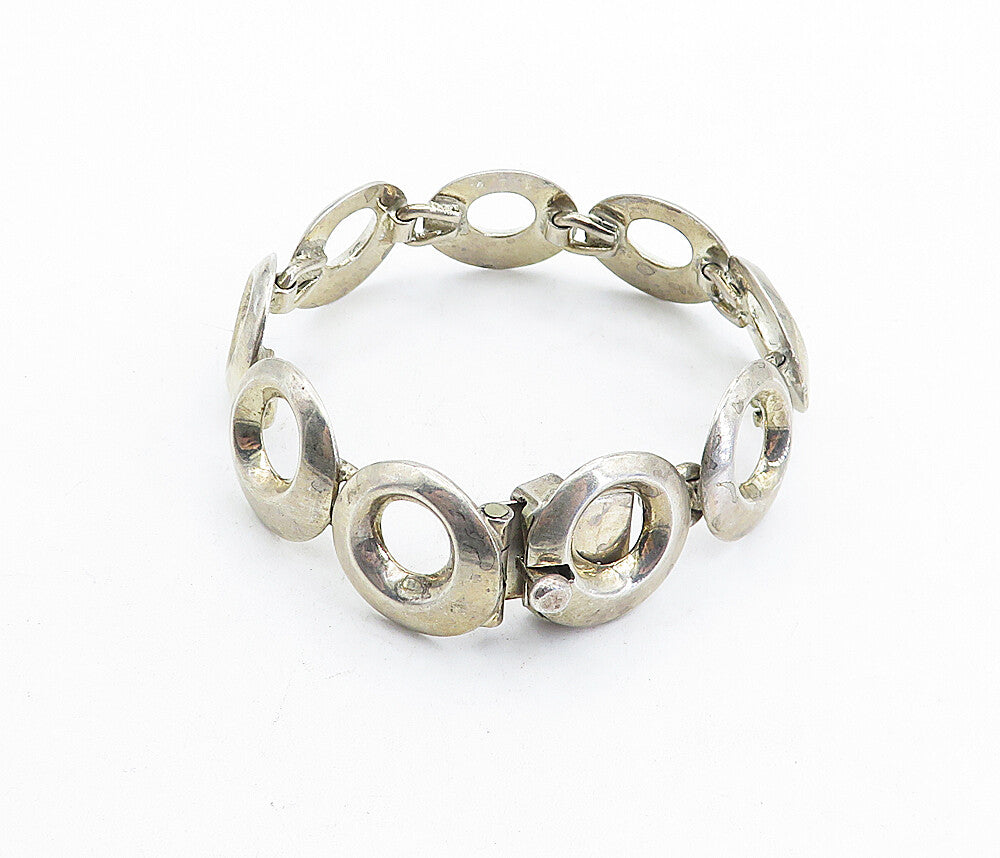 MEXICO 925 Sterling Silver  Vintage Shiny Circle Link Chain Bracelet  BT1610