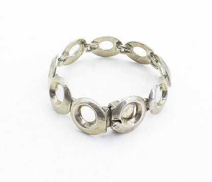MEXICO 925 Sterling Silver  Vintage Shiny Circle Link Chain Bracelet  BT1610