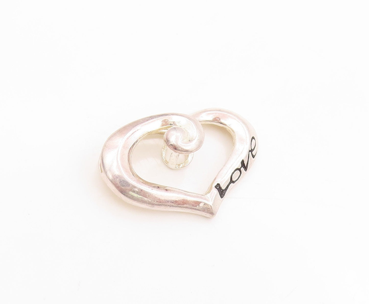 925 Sterling Silver Vintage Pendant Swirly Twisted Open Love Heart Charm PT25804