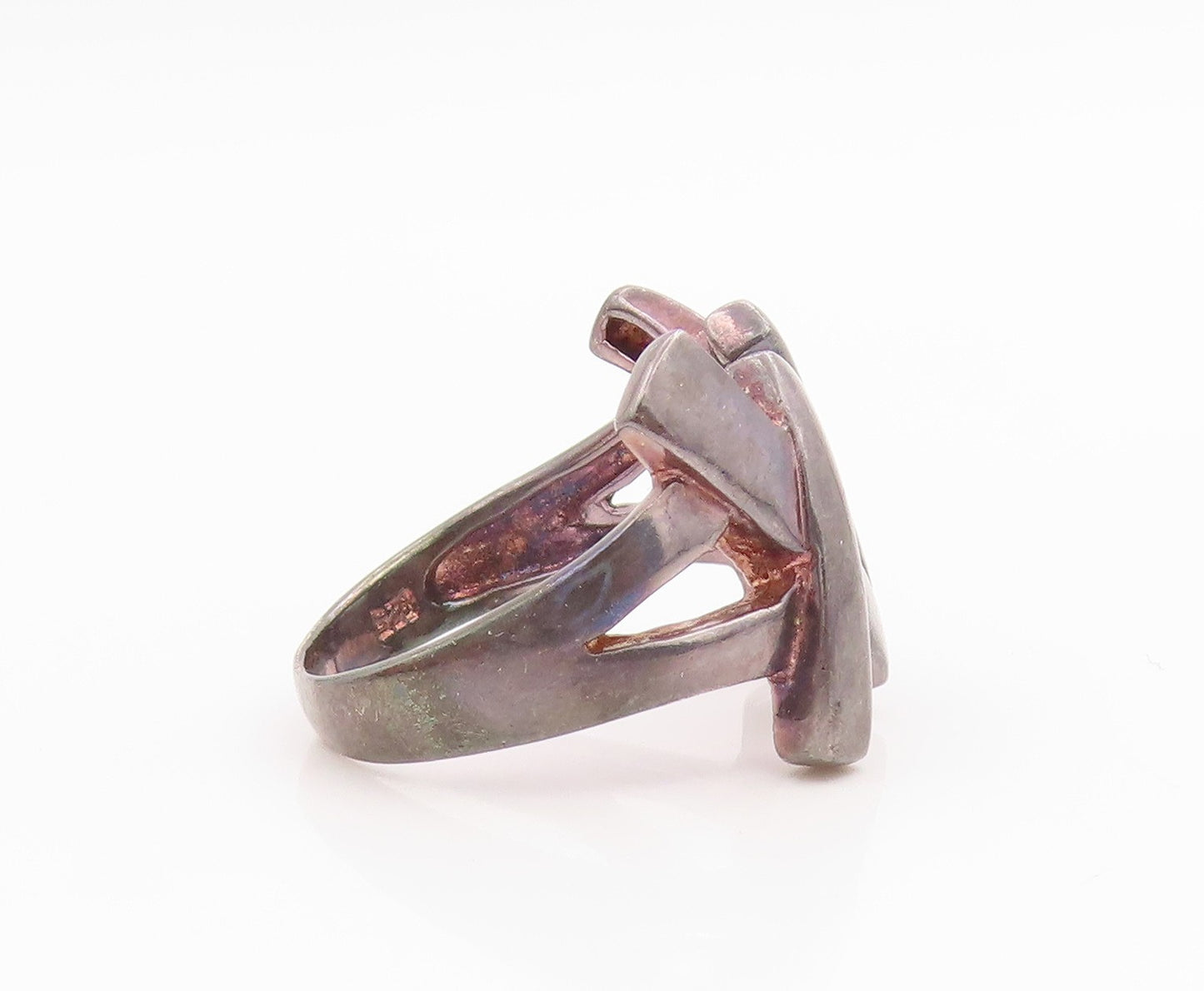 925 Sterling Silver Vintage Ring Dark Tone Crisscross Knot Band  Sz 9  RG35610