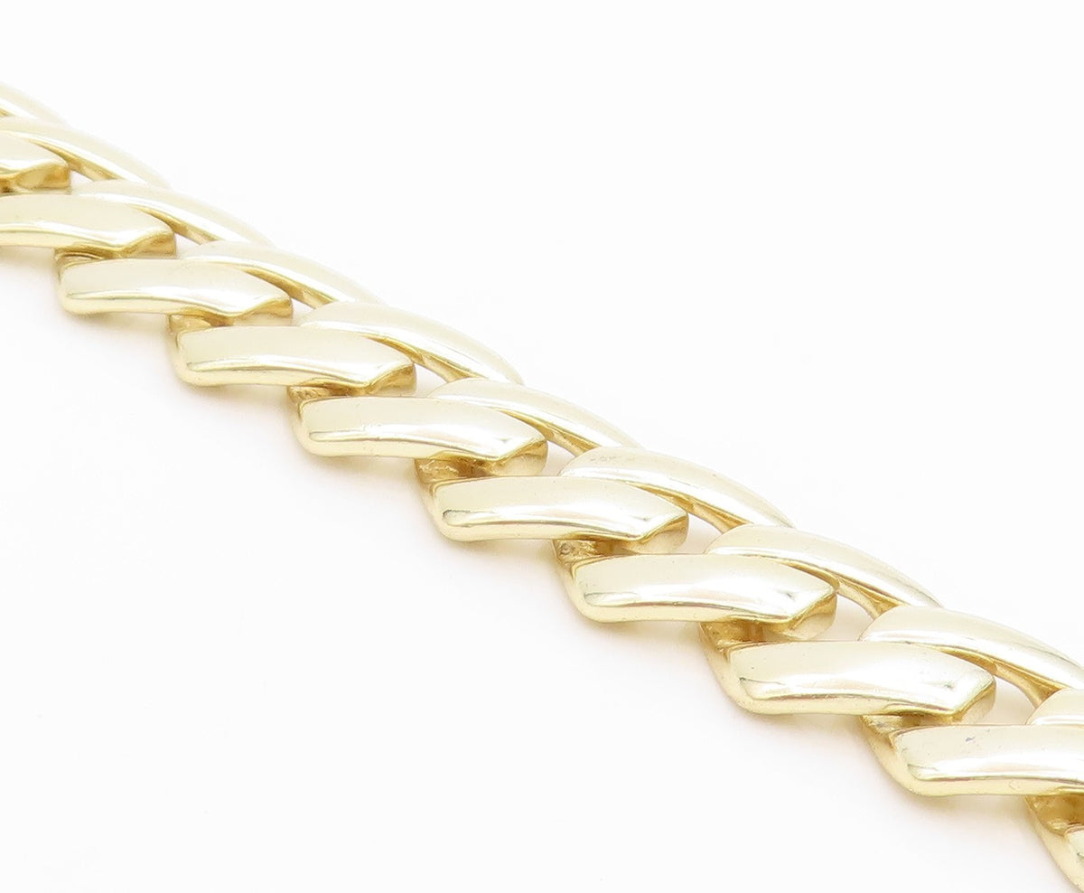 925 Sterling Silver Vintage Necklace Gold Plated CZ Chunky Cuban Link  NE4716
