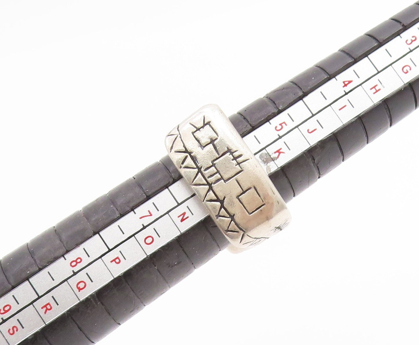 925 Sterling Silver Vintage Ring Aztec Geometric Pattern Signet  Sz 6  RG33773