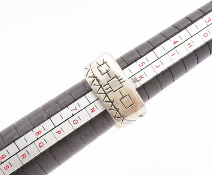 925 Sterling Silver Vintage Ring Aztec Geometric Pattern Signet  Sz 6  RG33773