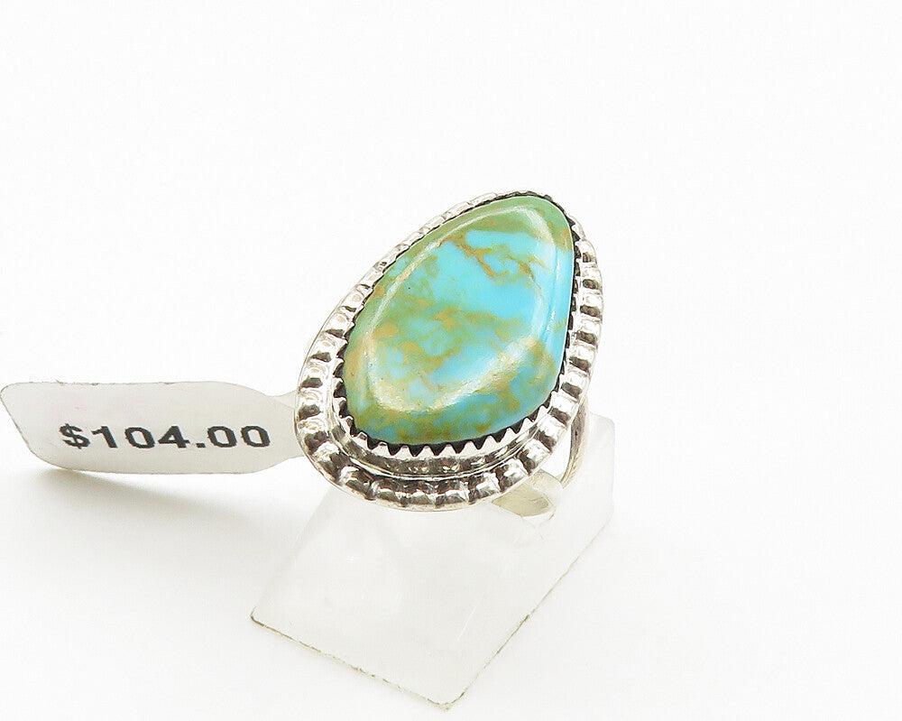 HERBERT TSOSIE NAVAJO 925 Silver  Turquoise Cocktail Ring Sz 7.5  RG17859