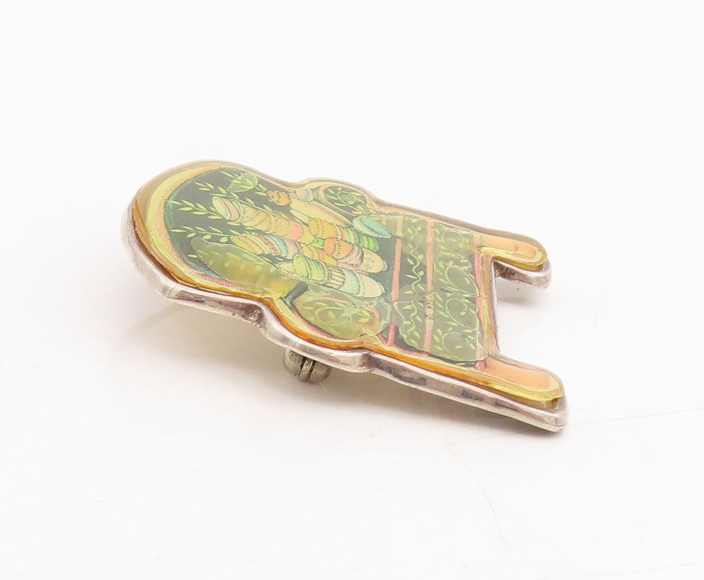925 Sterling Silver Vintage Brooch Pin MEINK Enameled Cutout Chair  BP11455