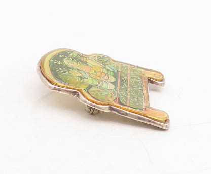 925 Sterling Silver Vintage Brooch Pin MEINK Enameled Cutout Chair  BP11455