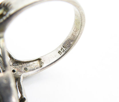 925 Silver  Vintage Victorian Mother Of Pearl Cocktail Ring Sz 7.5  RG4580