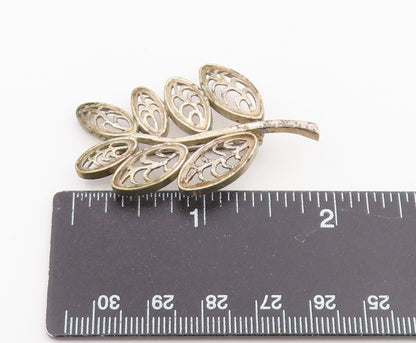 925 Sterling Silver Vintage Brooch Pin Classic Openwork Botanical Leaf  BP12601