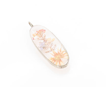 925 Sterling Silver Vintage Pendant Modernist Floating Pressed Flowers  PT24212