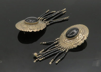 NAVAJO 925 Sterling Silver  Vintage Cabochon Black Onyx Drop Earrings  EG9867