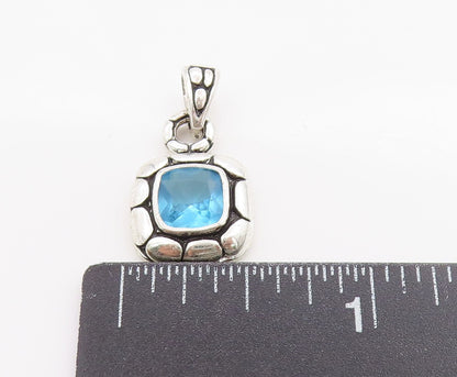 925 Sterling Silver Vintage Pendant Blue Topaz Pebbled Geometric Charm  PT25042
