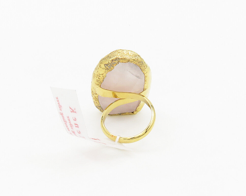 925 Sterling Silver  Rose Quartz Gold Plated Cocktail Ring Sz 7.5  RG17779