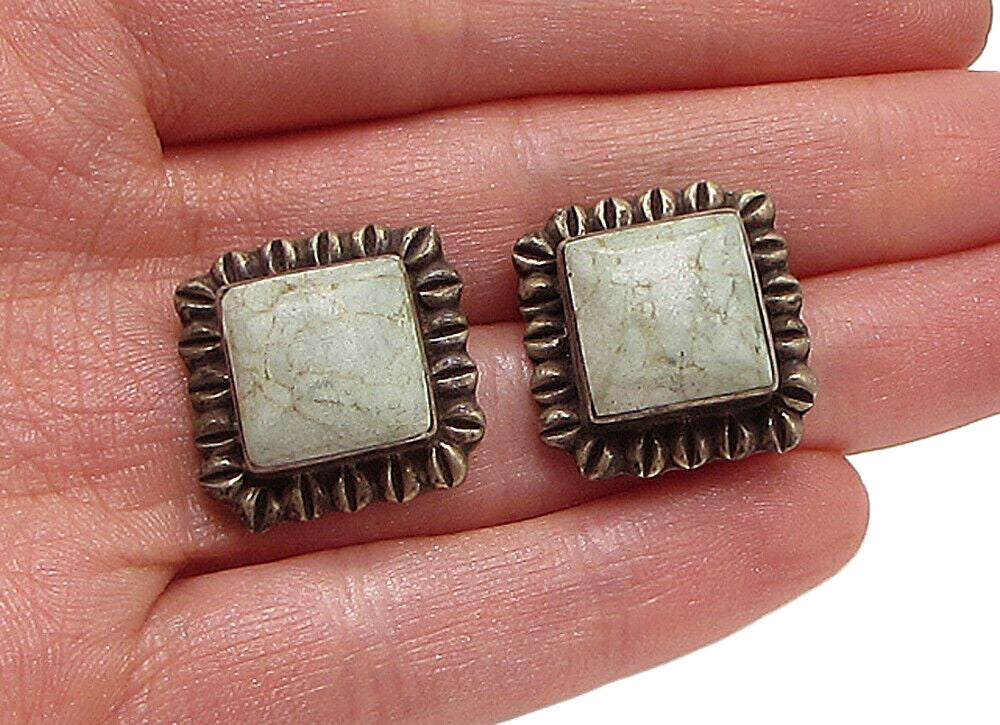 MEXICO 925 Sterling Silver  Vintage Bezel Set Turquoise Stud Earrings  EG1949