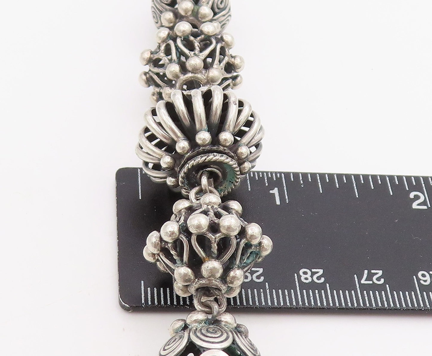 925 Sterling Silver Vintage Necklace Chunky Bohemian Beaded Design Chain  NE4686