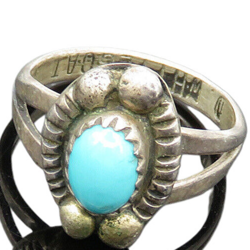 D. WHITEGOAT NAVAJO 925 Silver  Vintage Turquoise Band Ring Sz 4.5  RG20441