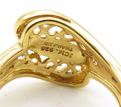 925 Sterling Silver  Genuine Diamond Gold Plated Bypass Ring Sz 8  RG16052