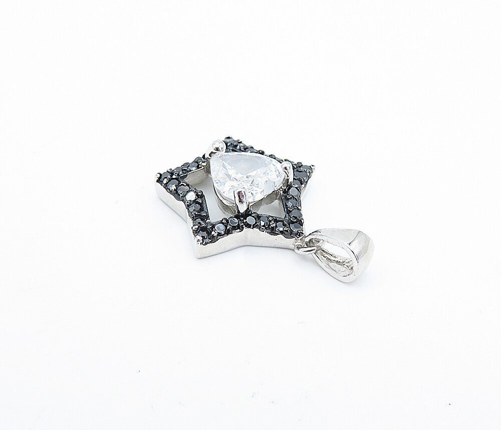 925 Sterling Silver  Cubic Zirconia & Back Hematite Heart Star Pendant  PT2814