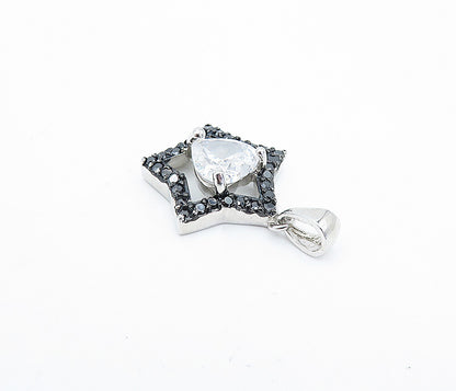 925 Sterling Silver  Cubic Zirconia & Back Hematite Heart Star Pendant  PT2814