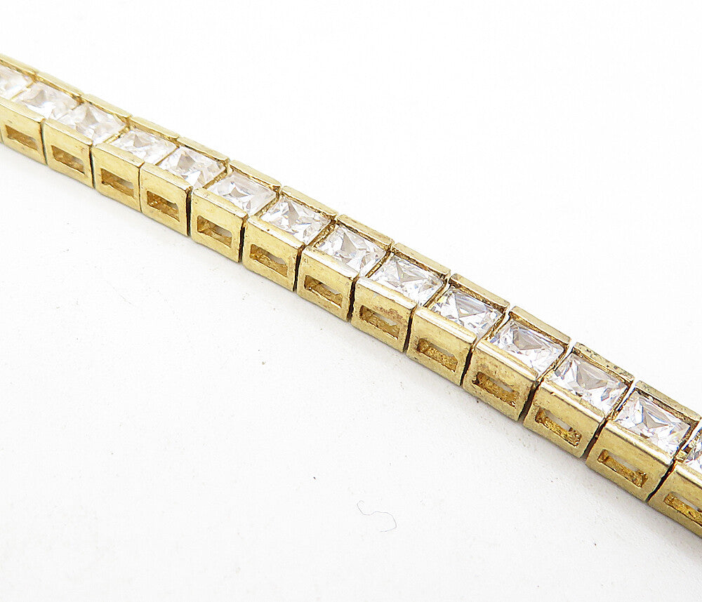 925 Sterling Silver  Cubic Zirconia Shiny Gold Plated Tennis Bracelet  BT1722