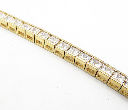 925 Sterling Silver  Cubic Zirconia Shiny Gold Plated Tennis Bracelet  BT1722