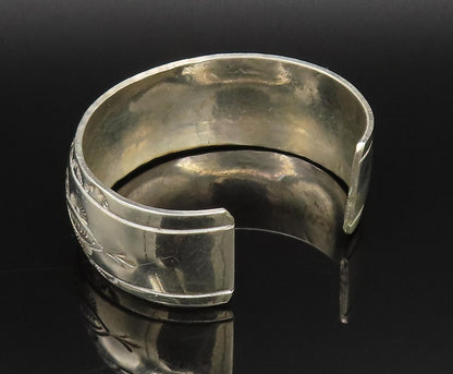 NAVAJO 925 Silver  Vintage Etched Lines & Patterns Cuff Bracelet  BT9748