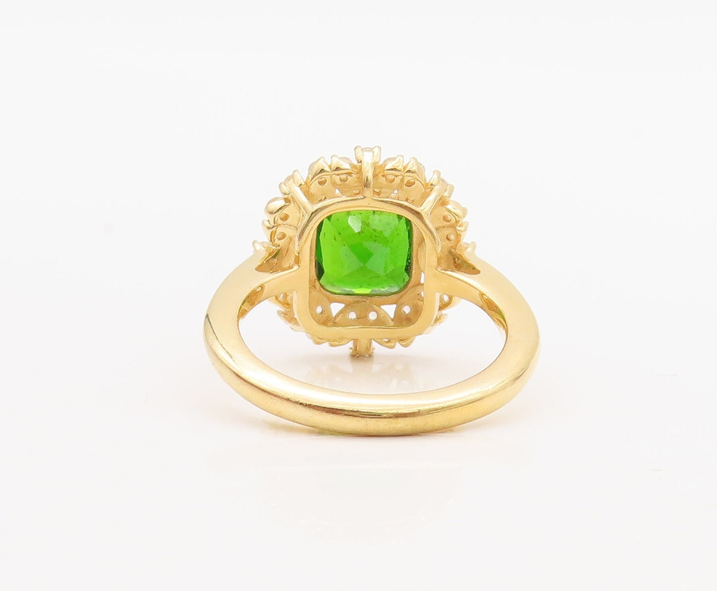 925 Sterling Silver Vintage Ring Gold Plated Green White CZ Flower Sz 7  RG30068