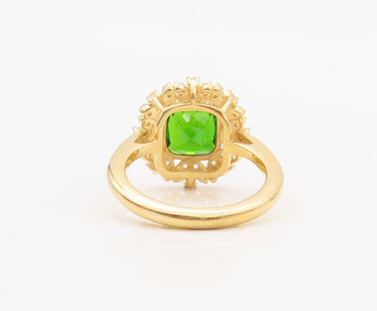 925 Sterling Silver Vintage Ring Gold Plated Green White CZ Flower Sz 7  RG30068