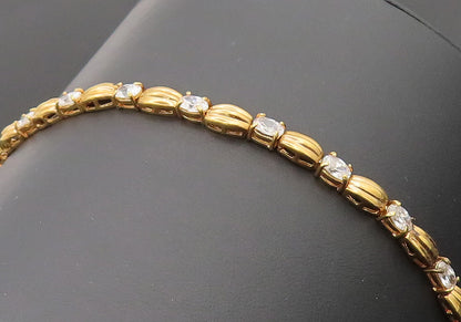 925 Sterling Silver  Vintage Gold Plated Carved CZ Tennis Bracelet  BT10123