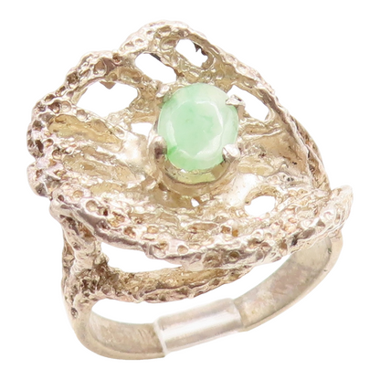 925 Sterling Silver Vintage Ring Jade Brutalist Design Band  Sz 7.5  RG35963