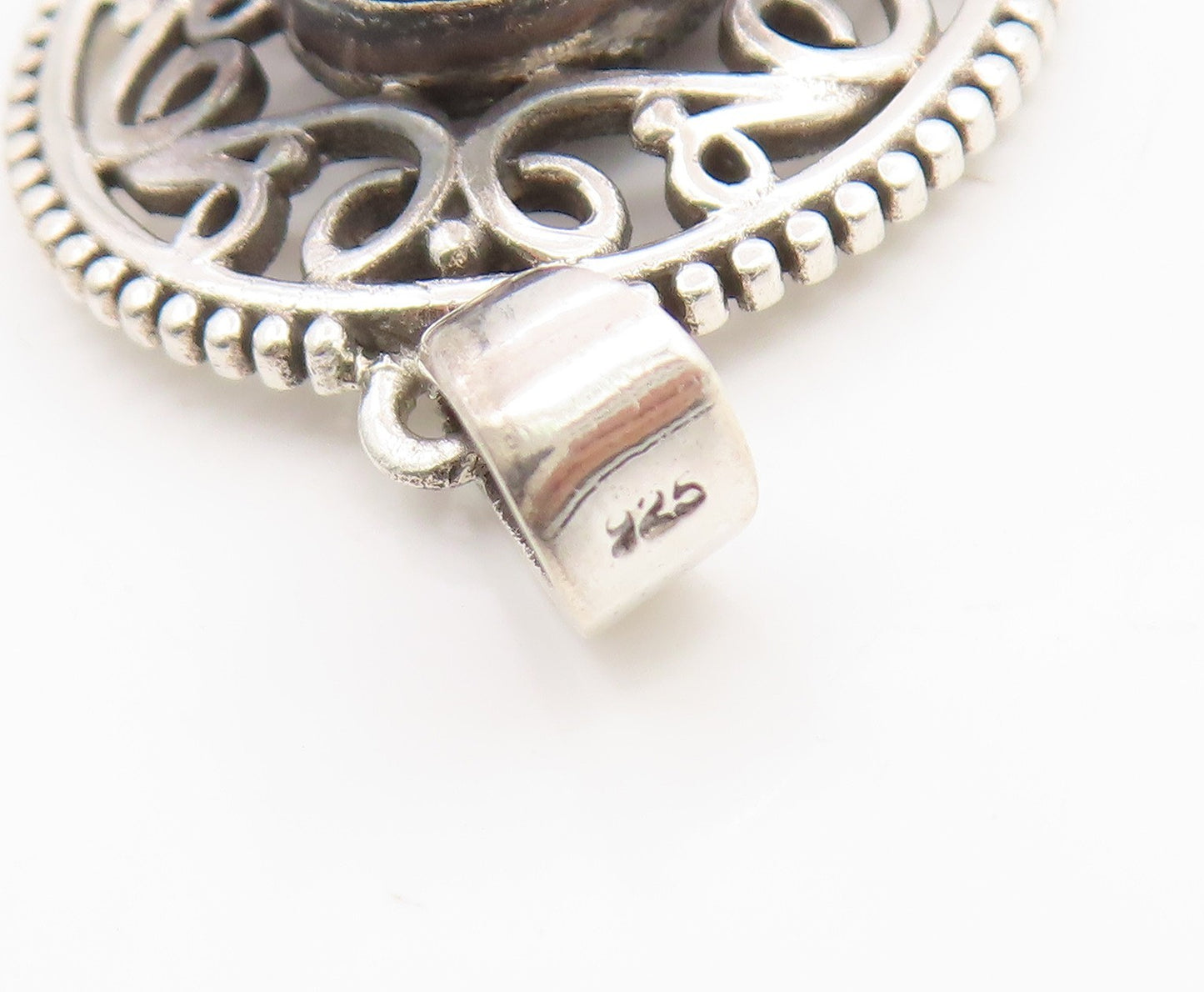 925 Sterling Silver Vintage Pendant Cabochon Lapis Lazuli Openwork Charm PT26239