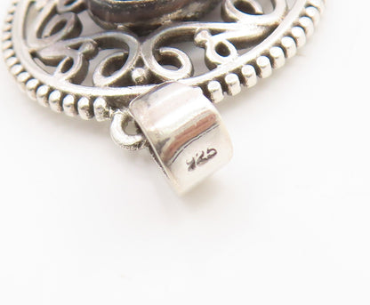 925 Sterling Silver Vintage Pendant Cabochon Lapis Lazuli Openwork Charm PT26239
