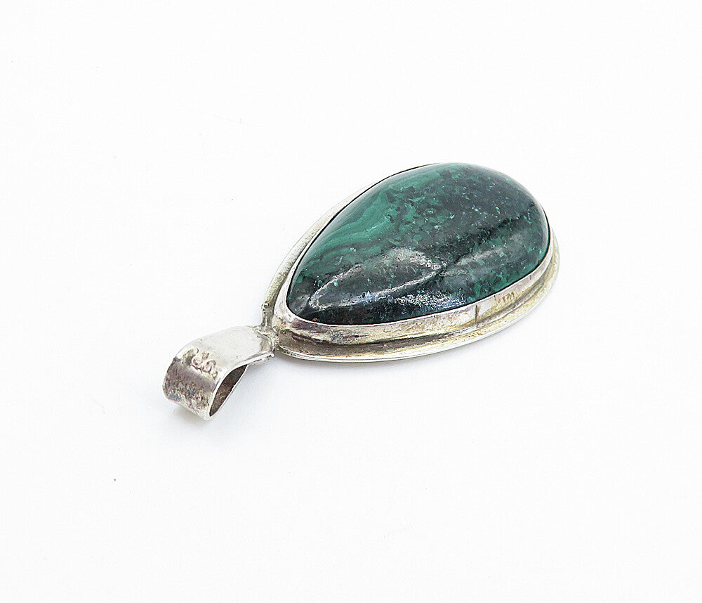 925 Sterling Silver  Vintage Cabochon Cut Eilat Stone Tear Drop Pendant PT4121