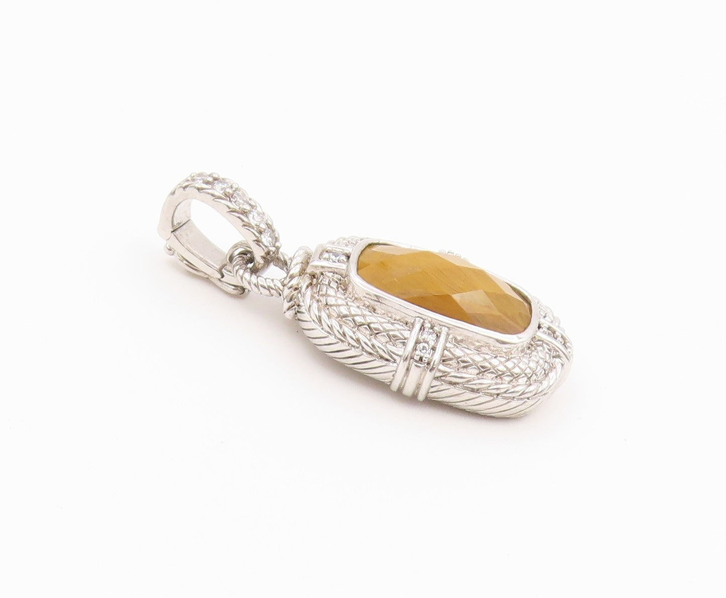 925 Sterling Silver Vintage Pendant JUDITH RIPKA Faceted Tiger's Eye  PT26429
