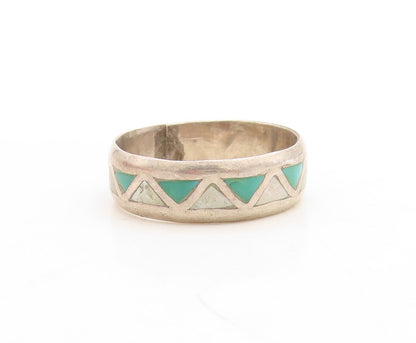 925 Sterling Silver Vintage Ring Triangle Carved Gemstone Inlay  Sz 9.5  RG31196
