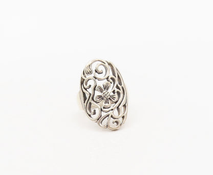 925 Sterling Silver Vintage Ring Swirly Carved Floral Solid Large Sz 8  RG27691